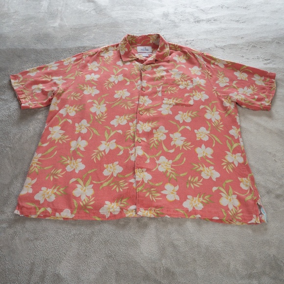 28 Palms Men Pink Floral Hawaiian Shirt Size XL Silk Linen Tropical Short Sleeve - Picture 1 of 13